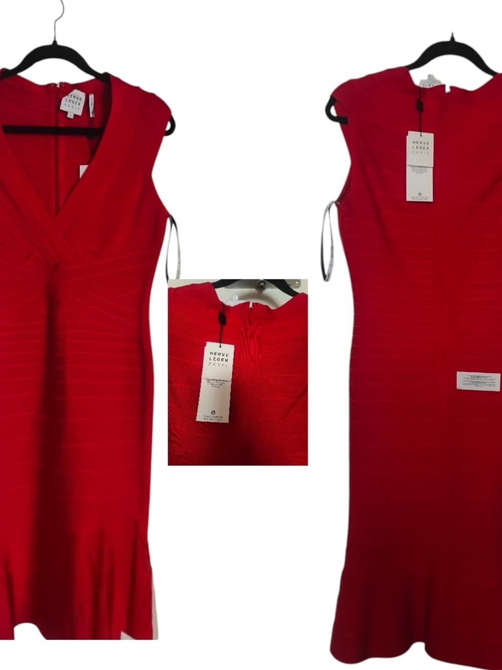 Herve Leger Scarlet Red Sleeveless Midi Bandage Dress